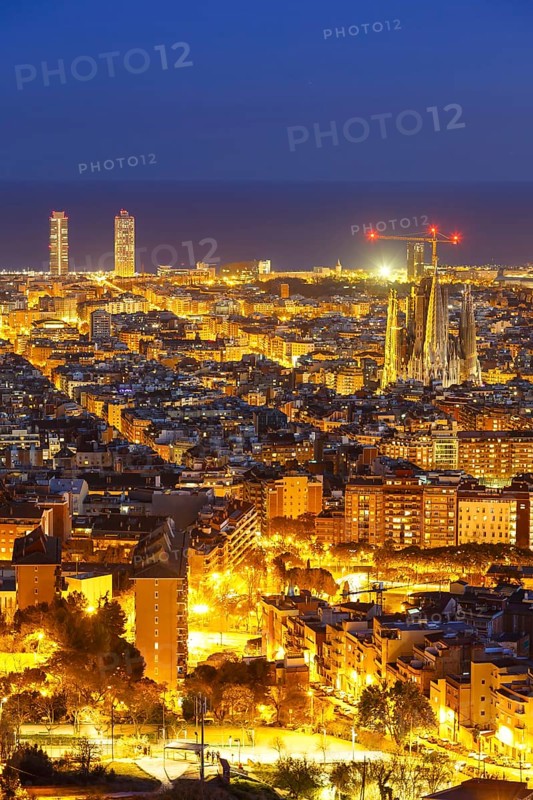 Skyline city overview with Sagrada Familia church in Barcelona