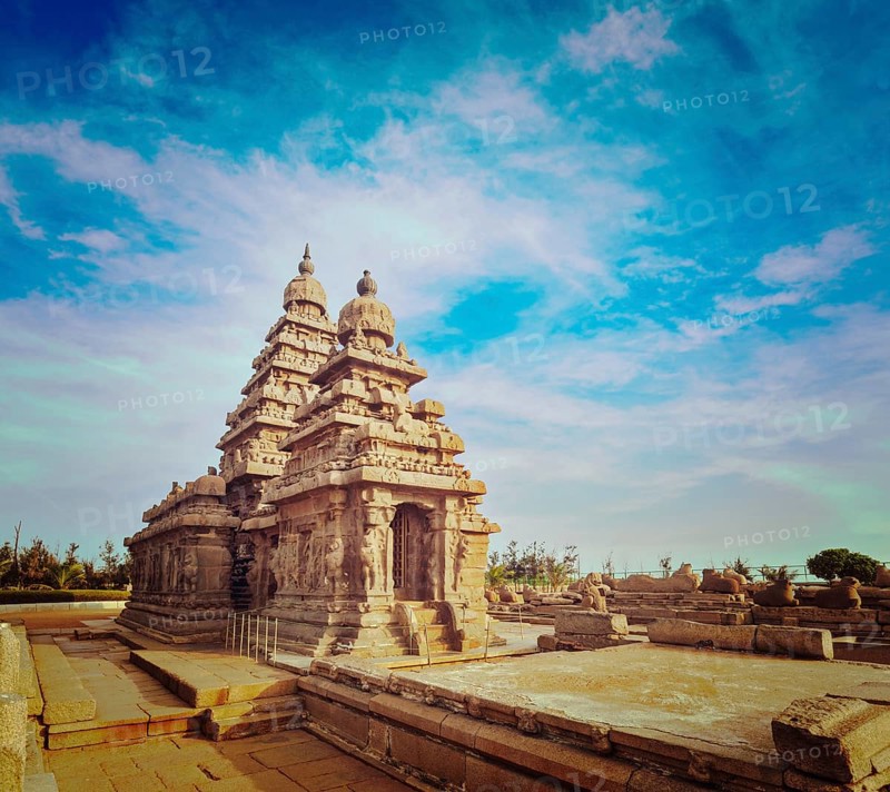 Vintage retro hipster style travel image of famous Tamil Nadu landmark