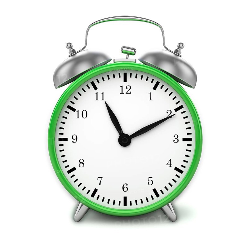 Green retro styled classic alarm clock isolated on white