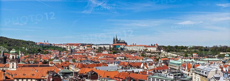 Panorama of Stare Mesto Old City and and St. Vitus Cathedral from Town Hall. Prague