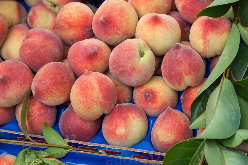 Market stall with peach tree