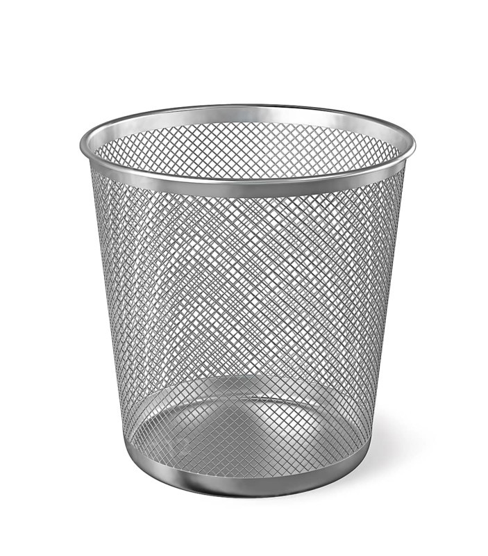 Empty metal trash garbage bin paper bin isolated on white background