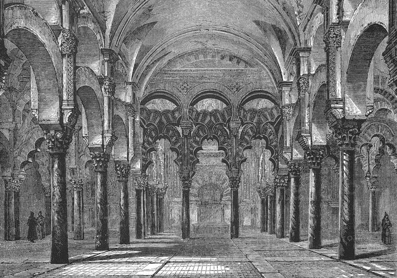 Interior view of Cordoba Cathedral in 1869