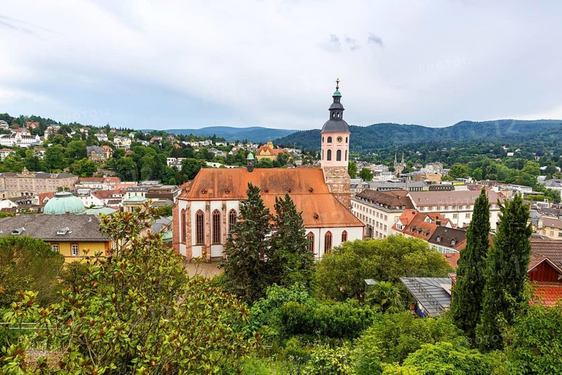 View of the town of Baden-Baden in the Black Forest with church in Baden-Baden