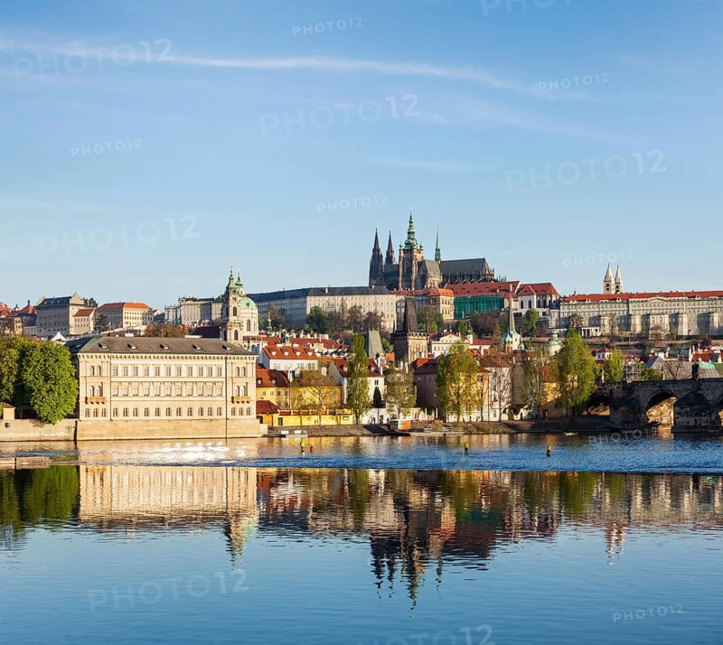 View of Mala Strana and Prague castle over Vltava river. Prague