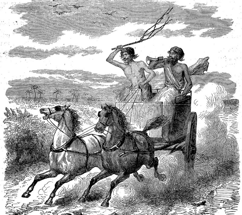 Stagecoach of the Royal Postal Administration of British India in English India in 1869