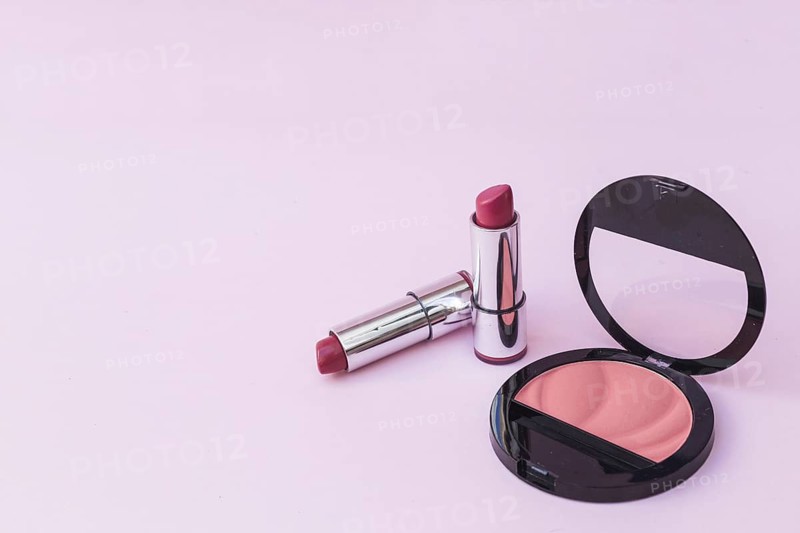 Two lipsticks pink blusher pink background. Resolution and high quality beautiful photo
