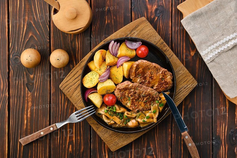 Plate with fried pork fillet
