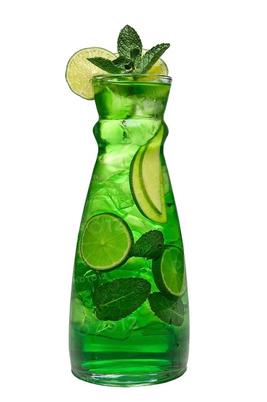 Jar with icy apple and lemon drink