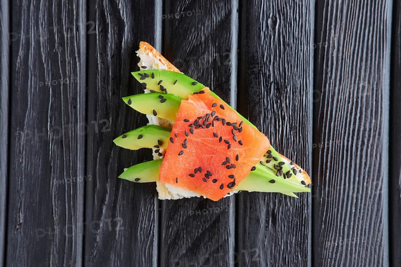 Appetizer for reception. Sandwich with smoked salmon