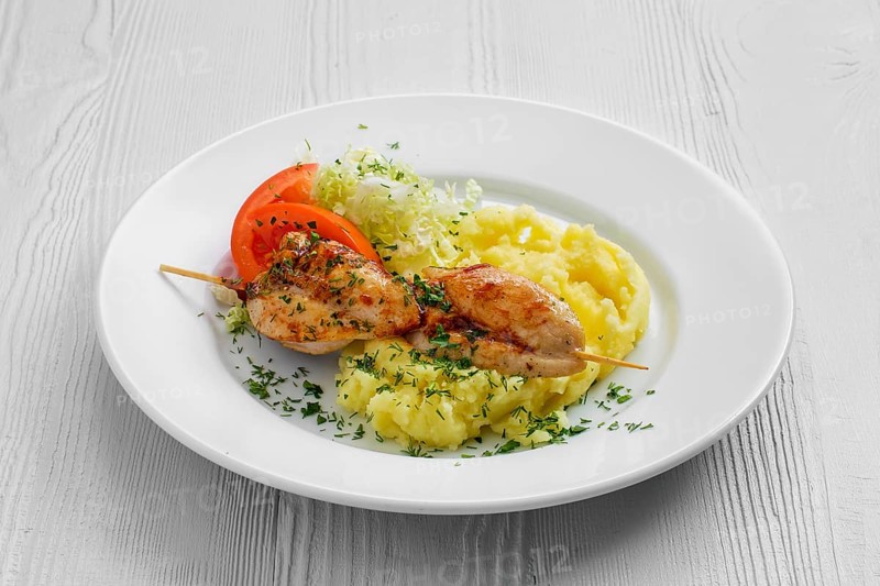 Plate with chicken shashlik
