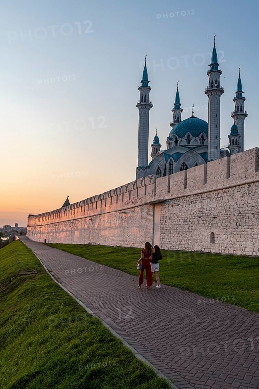 Kul Sharif Mosque in the Kremlin at sunset