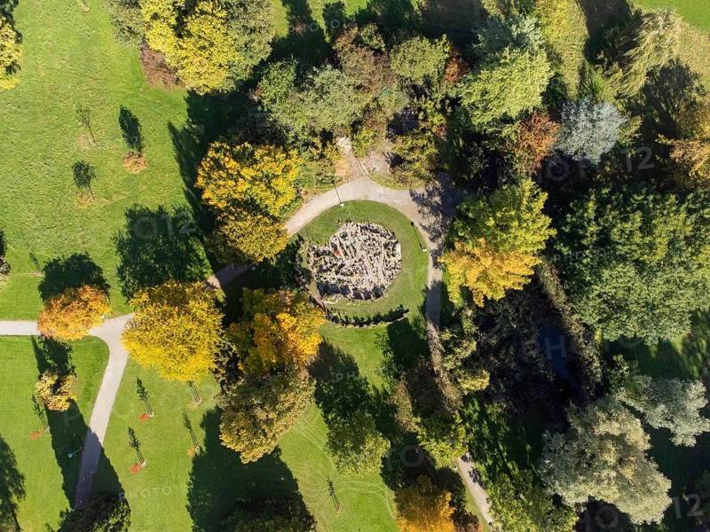 Aerial view of Mettnaupark with sculpture garden