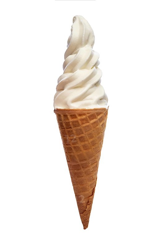 Vanilla ice cream in a waffle cup isolated on white background
