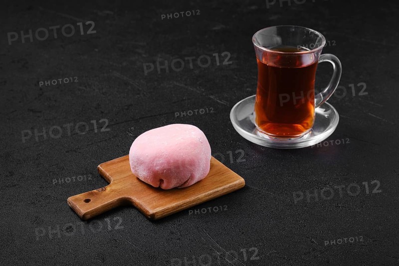 Sweet dessert mochi with strawberry with fruit tea