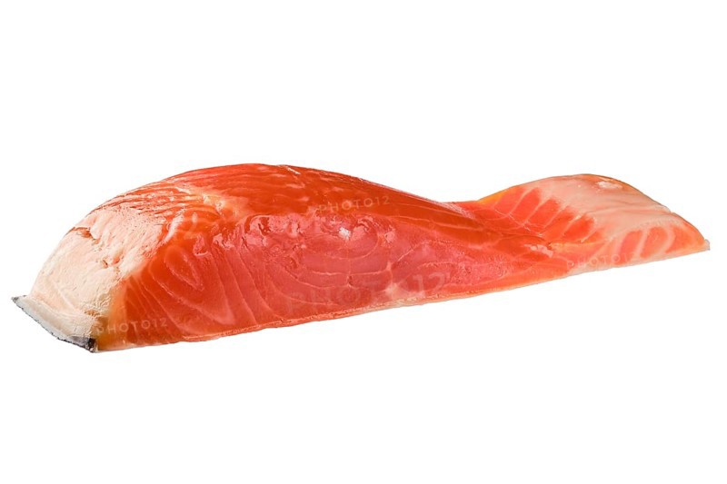 Slice of salted salmon fillet isolated on white