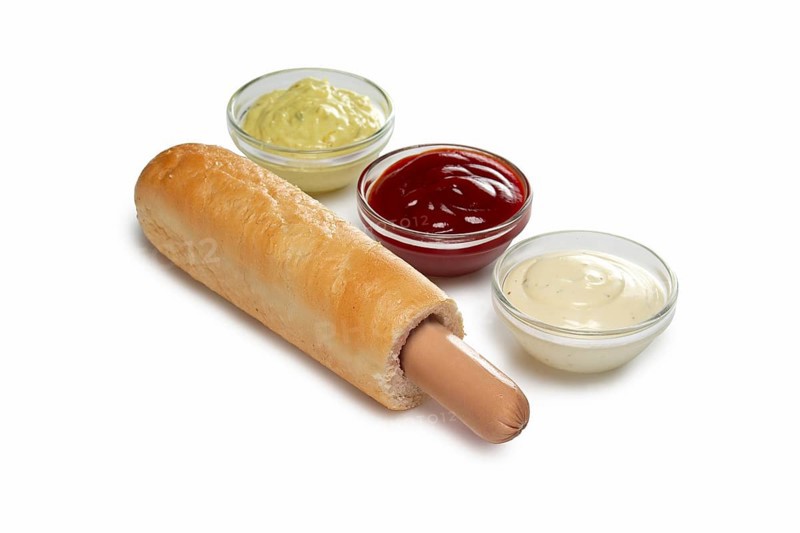 Layout for menu. Hot dog sandwich with sauce