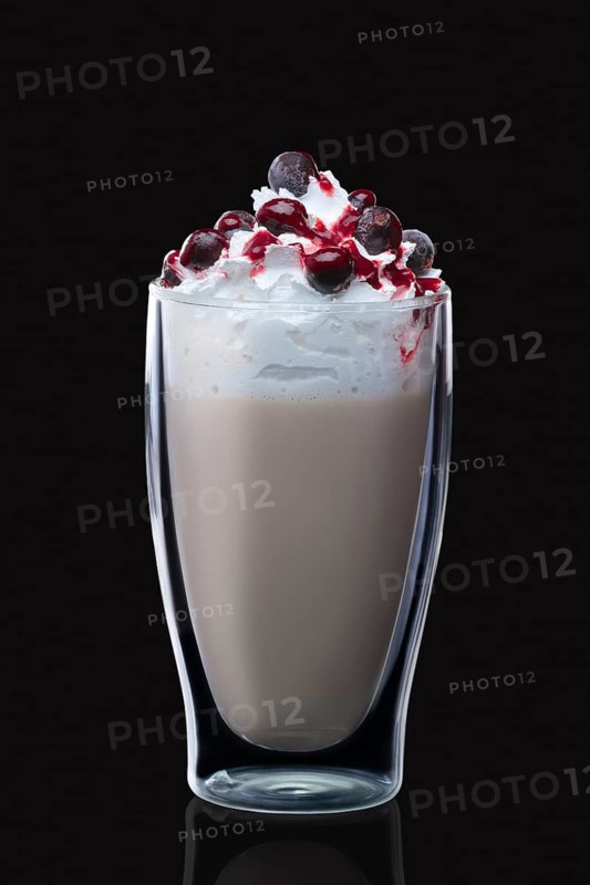 Double-walled glass with coffee cocktail isolated on black. Photo with clipping path