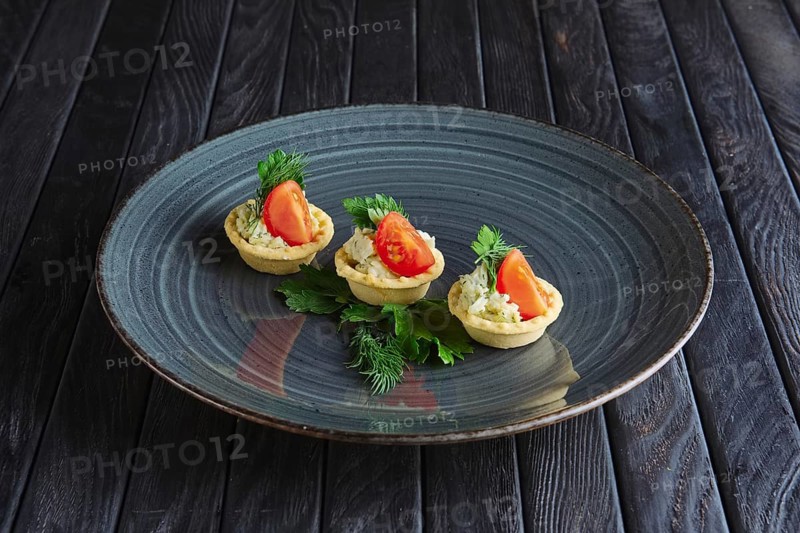 Appetizer for reception. Tartlet with mashed potato