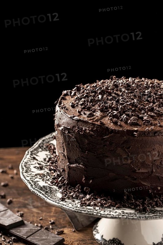 Delicious chocolate cake with copy space