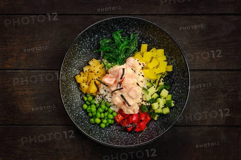 Top view of plate with salad ingredients