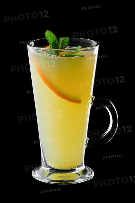 Hot citrus tea isolated on black background