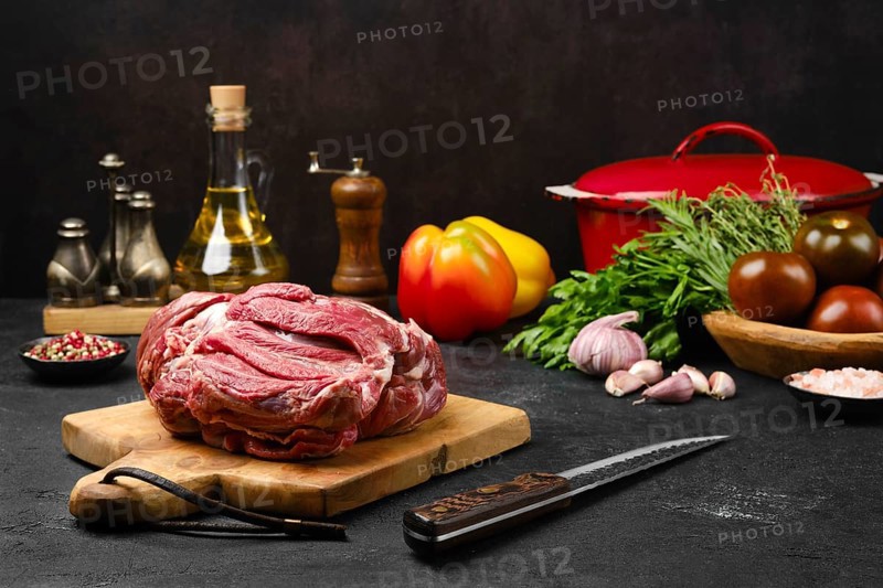 Raw lamb cump ready for cooking on the kitchen table