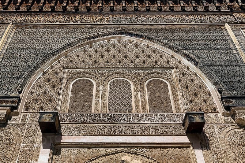 Detail of the wooden facade with carvings