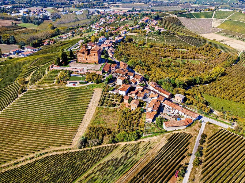 Aerials of the wineyards around Castle of Grinzane Cavour