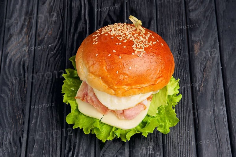 Top view of big Egg burger with mozzarella