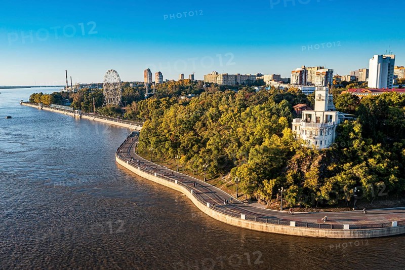 Aerial of Khabarovsk and the Amur river