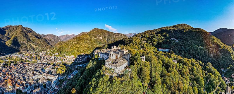 Aerial of the Unesco world heritage site Sacro Monte de Varallo