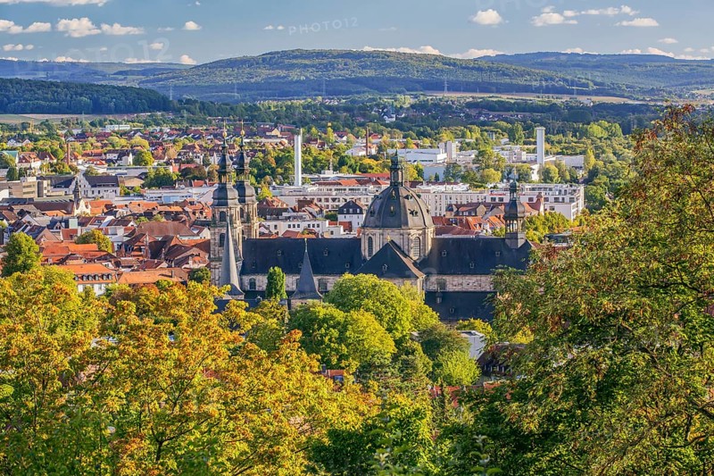 View from Frauenberg of St. Salvator's Cathedral and the city in early autumn