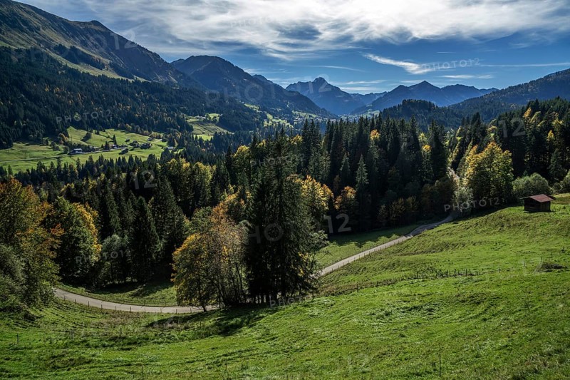 View from the alpine pasture behind the Enge into Kleinwalsertal