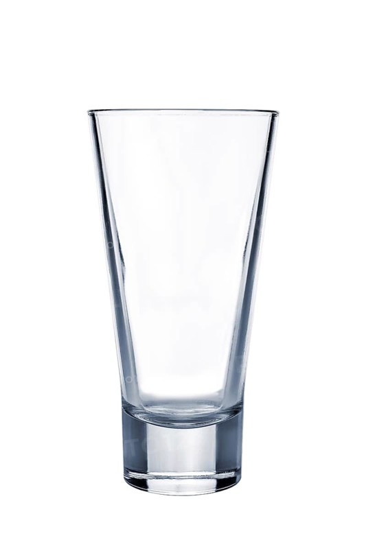 Transparent empty highball glass with reflection isolated on white