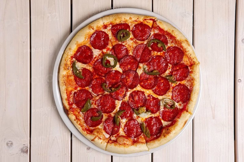 Pizza pepperoni with chili jalapeno pepper