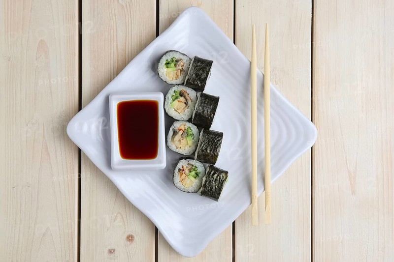 Top view of rolls with salmon