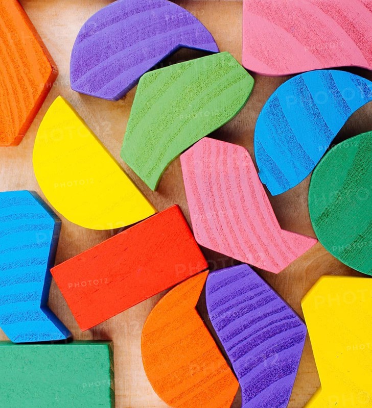 Colorful wooden pieces of a logic puzzle