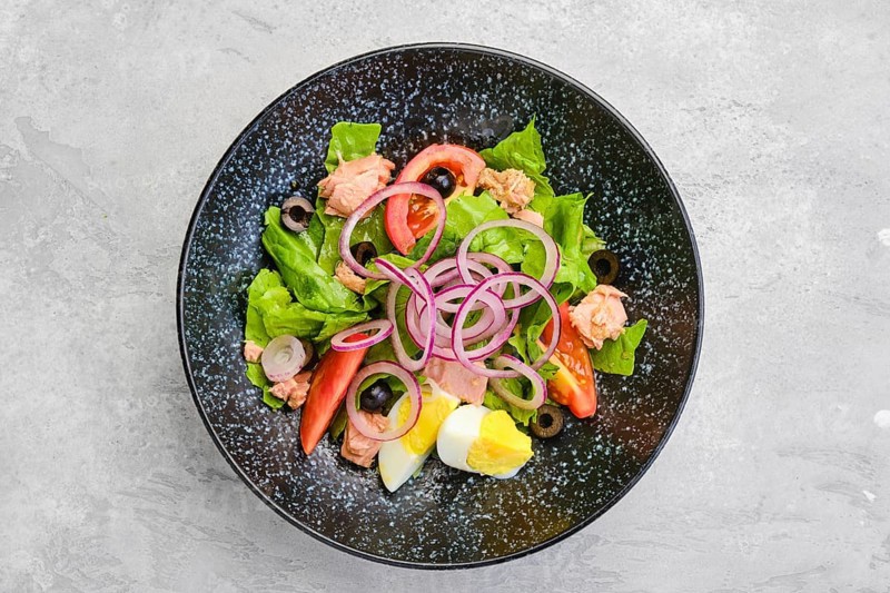 Top view of salad with lettuce
