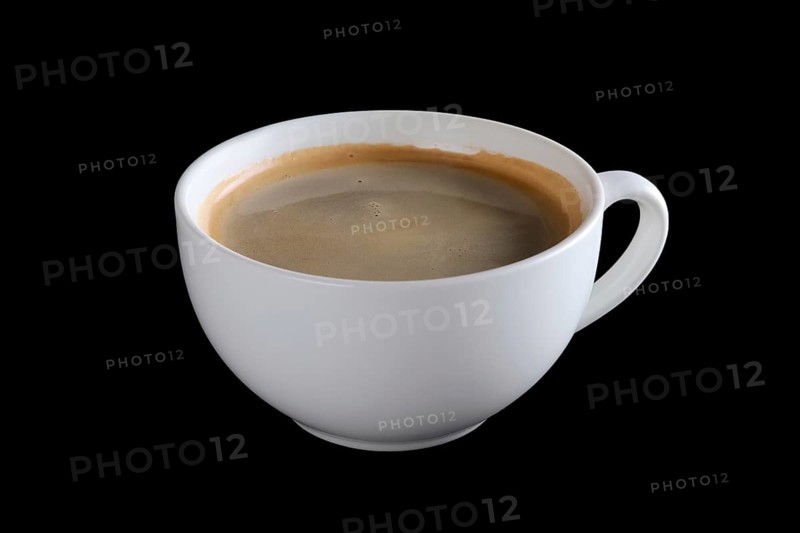 Big ceramic cup of coffee isolated on black