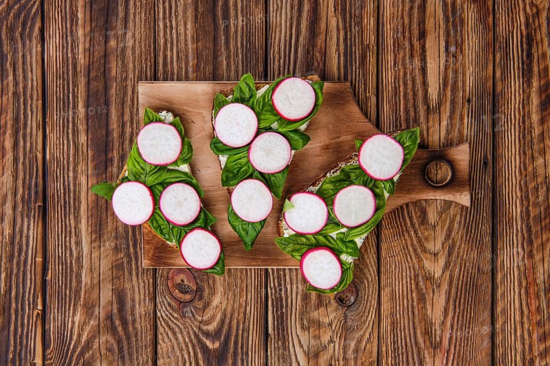 Top view of sandwiches with soft garlic cheese