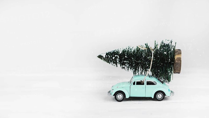 Car toy with fir tree top