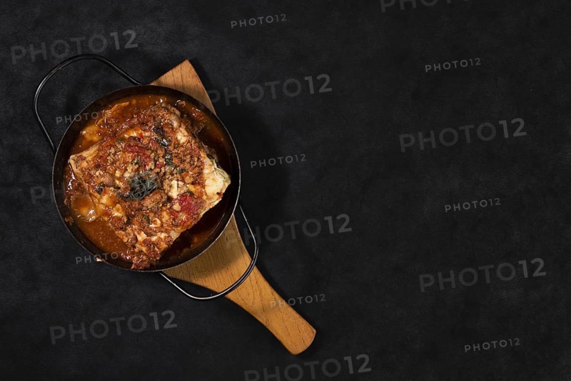 Flat lay lasagna dish