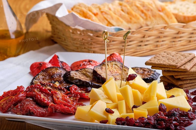 Set of various appetizers for wine