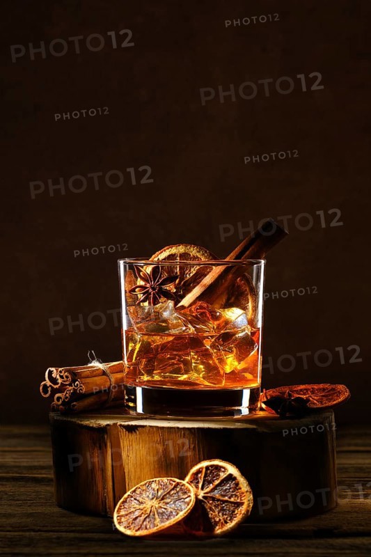 Cold cocktail with bourbon and orange liquor