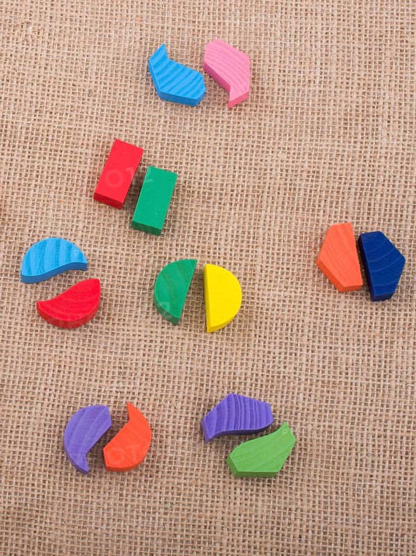 Colorful wooden pieces of a logic puzzle