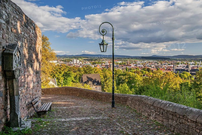 Old Way of the Cross to Frauenberg with view to the town in early autumn