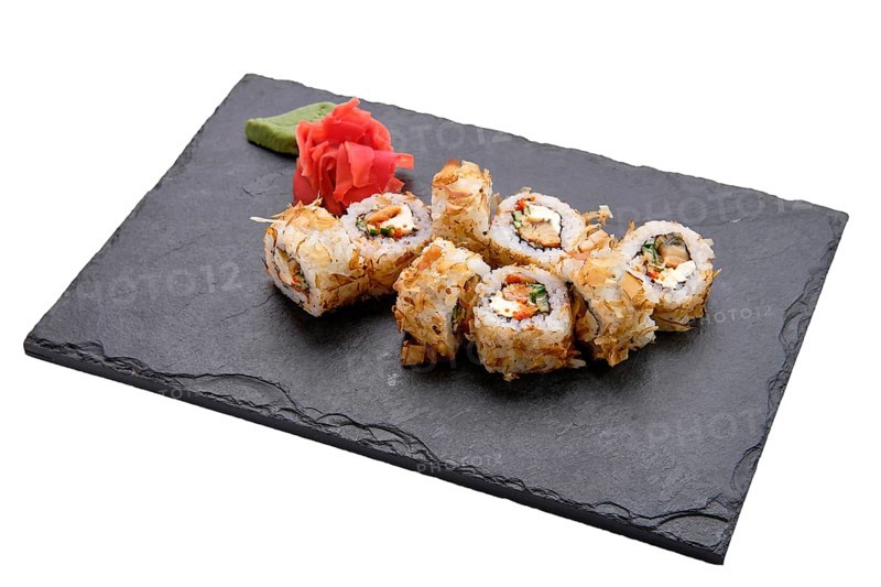 Rolls with tuna and avocado on slate plate