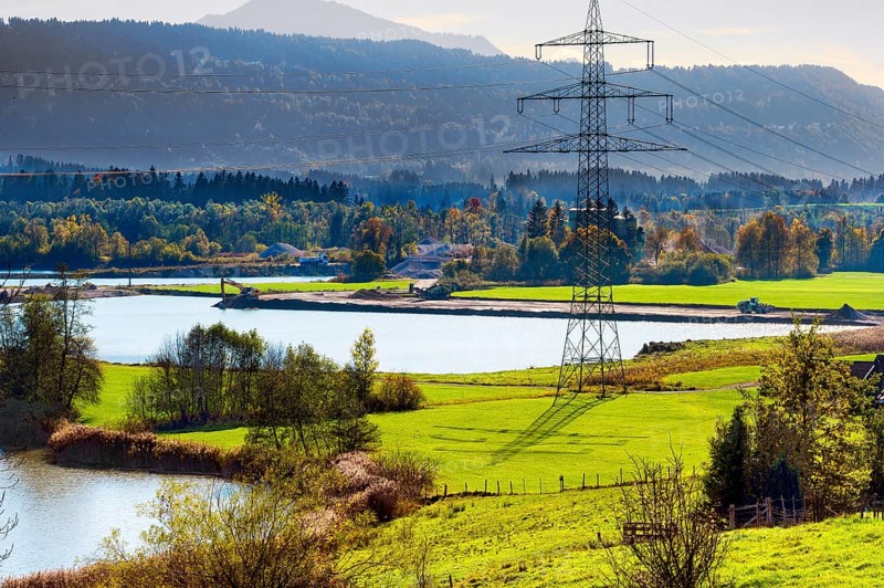 Autumn lake landscape with gravel extraction near Waltenhofen-Eggen