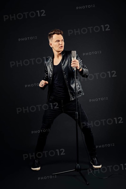 Man in black leather jacket